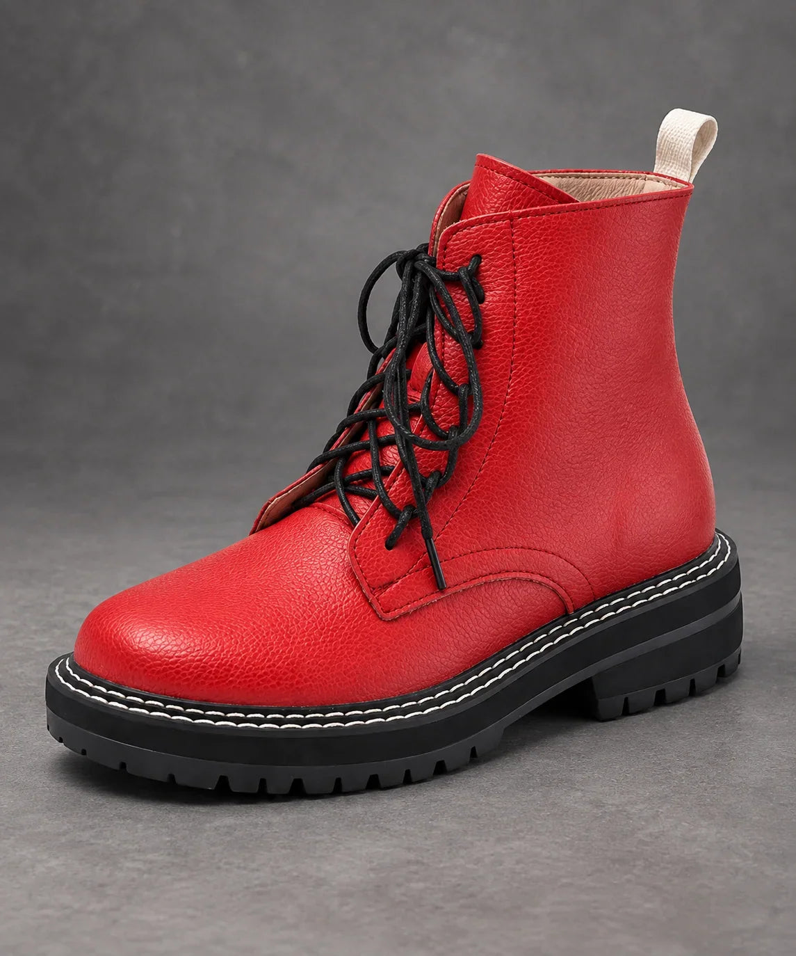 Boots Women - Pebbled Lace-Up with Side Zip and Chunky Lug Sole — photo 4