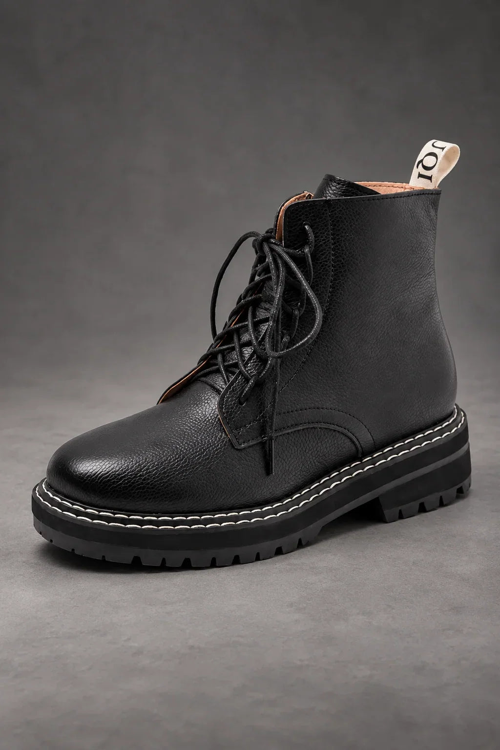Boots Women - Pebbled Lace-Up with Side Zip and Chunky Lug Sole — photo 5