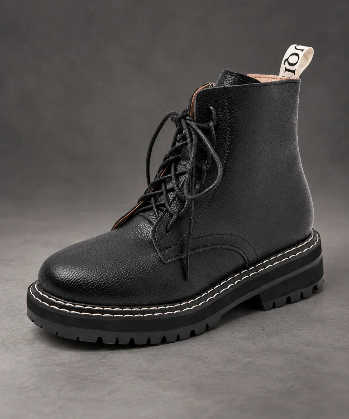 Boots Women - Pebbled Lace-Up with Side Zip and Chunky Lug Sole — photo 6