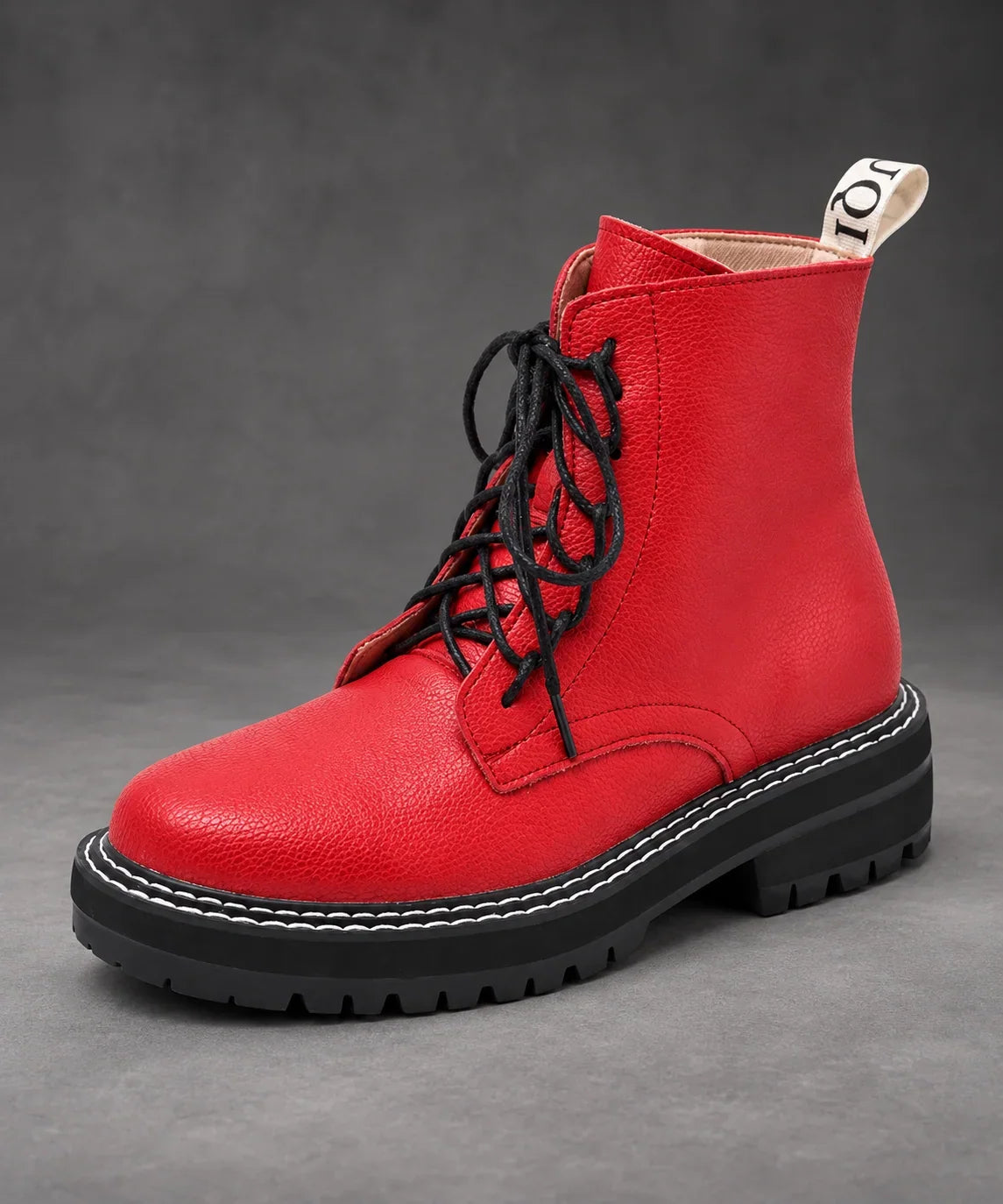 Boots Women - Pebbled Lace-Up with Side Zip and Chunky Lug Sole — photo 8