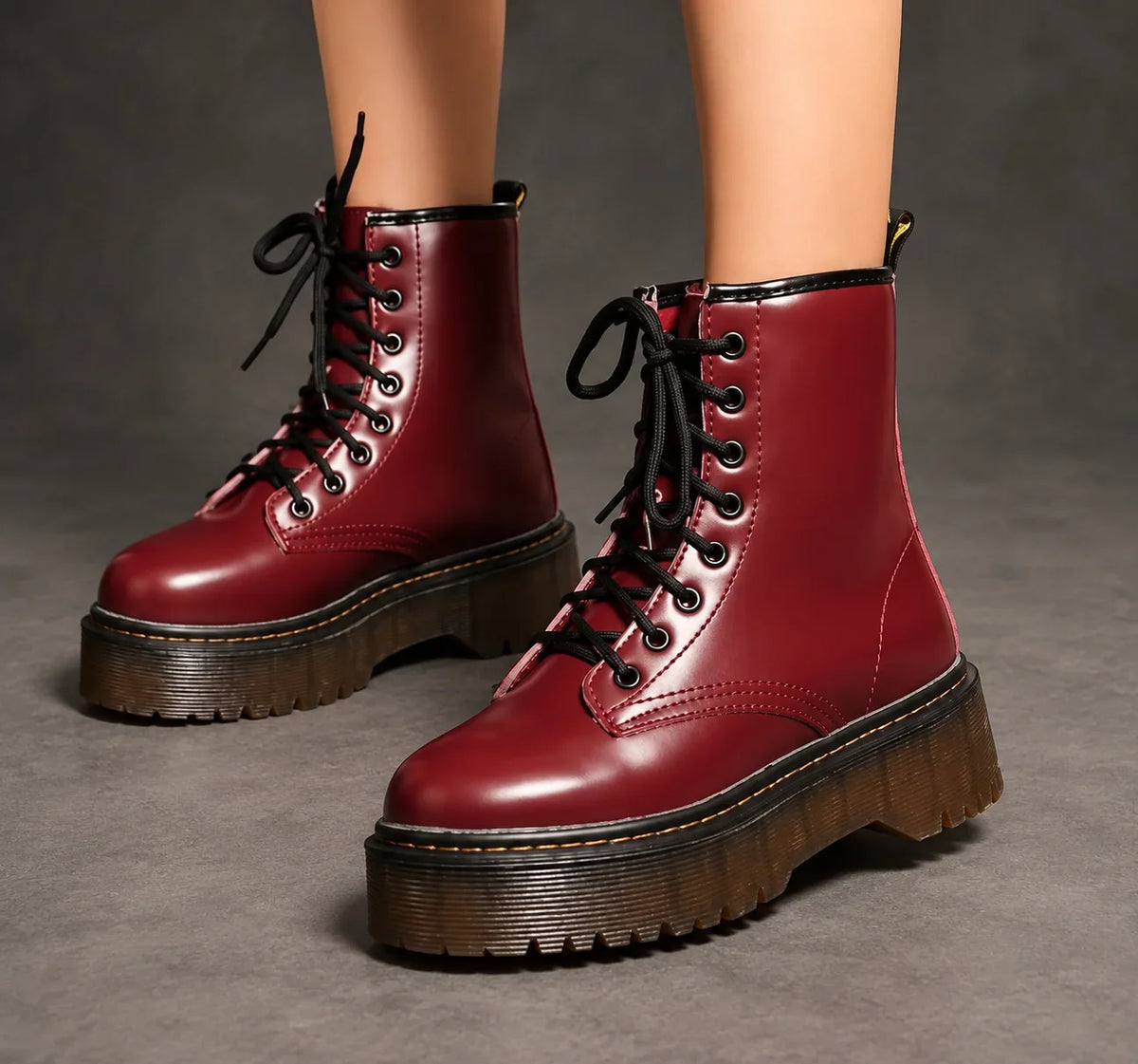 Boots Women - Platform Combat Boots with Lace-Up Front and Side Zip — photo 6