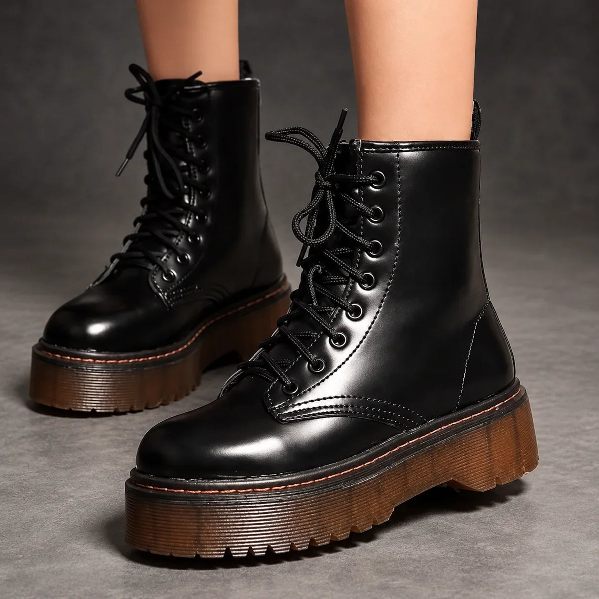 Boots Women - Platform Combat Boots with Lace-Up Front and Side Zip — photo 7