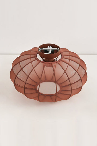 Round Mesh Ceiling Light – Terracotta Pink, Sheer Fabric Panels, Open Base — photo 9