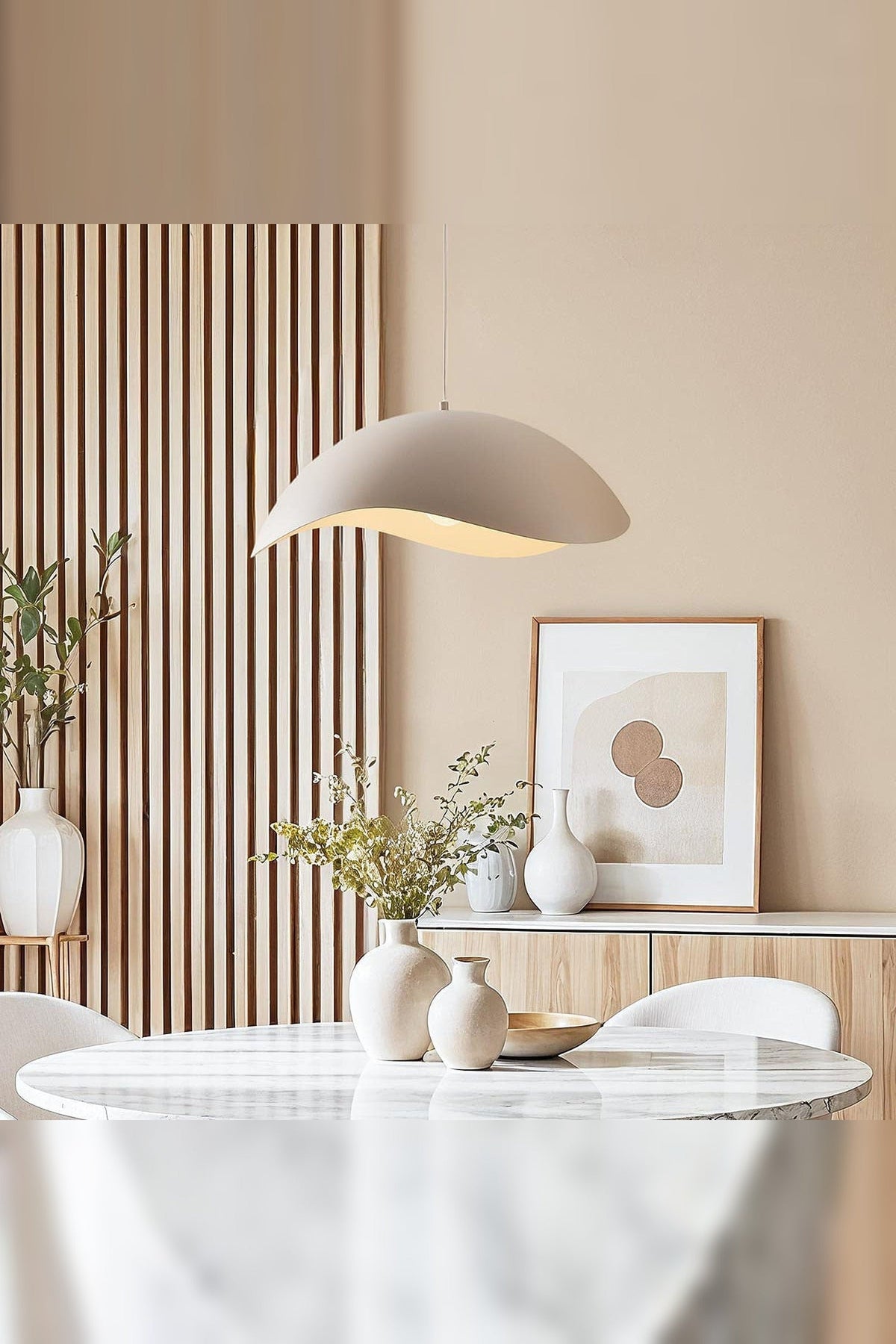 Wave Pendant Light – Organic Metal Shade, Sand Taupe, Adjustable Cord — photo 1