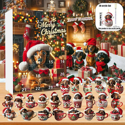 2026 Christmas 24 Day Advent Calendar 2D Acrylic Dachshund Christmas Tree Hanging Ornament — photo 5