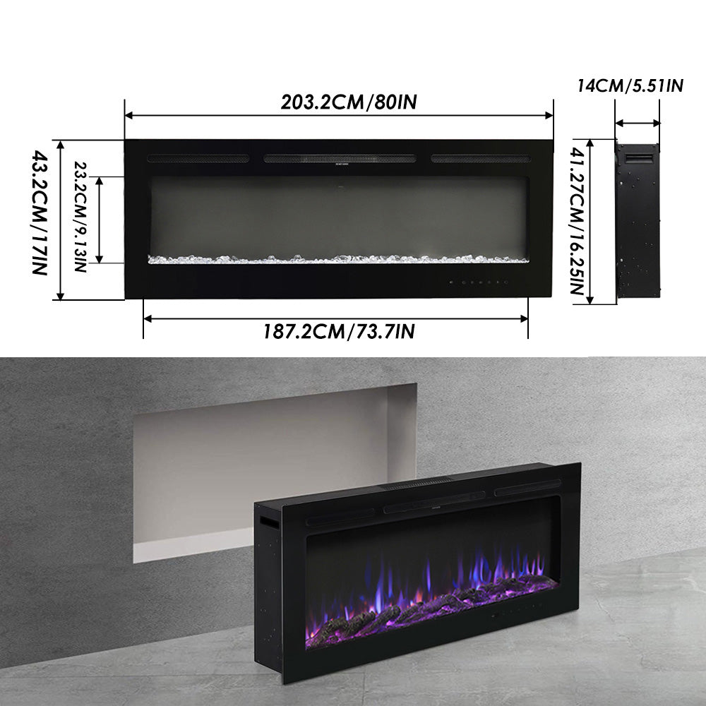 70/80 Inch Wall Mounted/Insert Electric Fireplace with 12 Colour Settings — photo 6