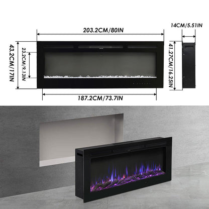 70/80 Inch Wall Mounted/Insert Electric Fireplace with 12 Colour Settings — photo 6