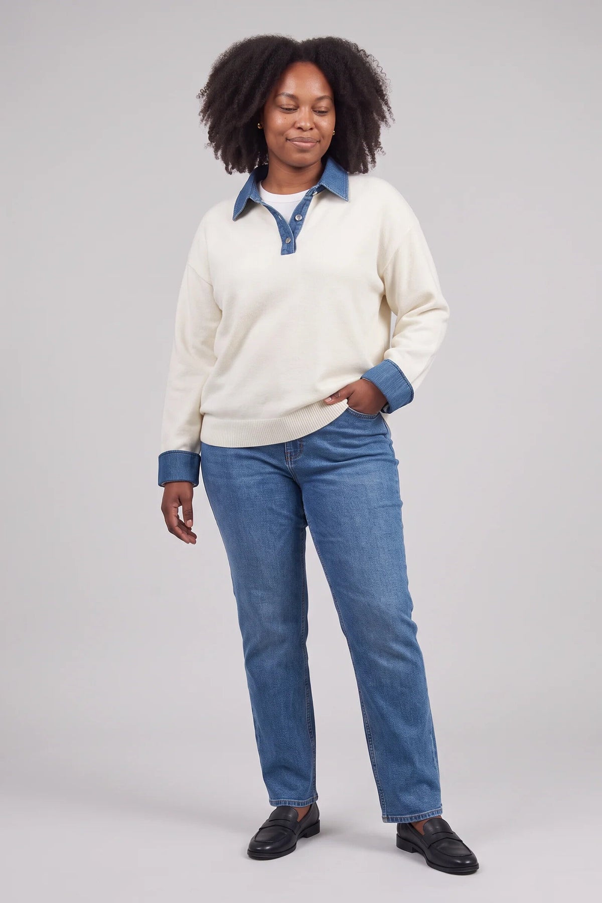 Cardigan Women - Denim Collar with Gold Buttons — photo 1