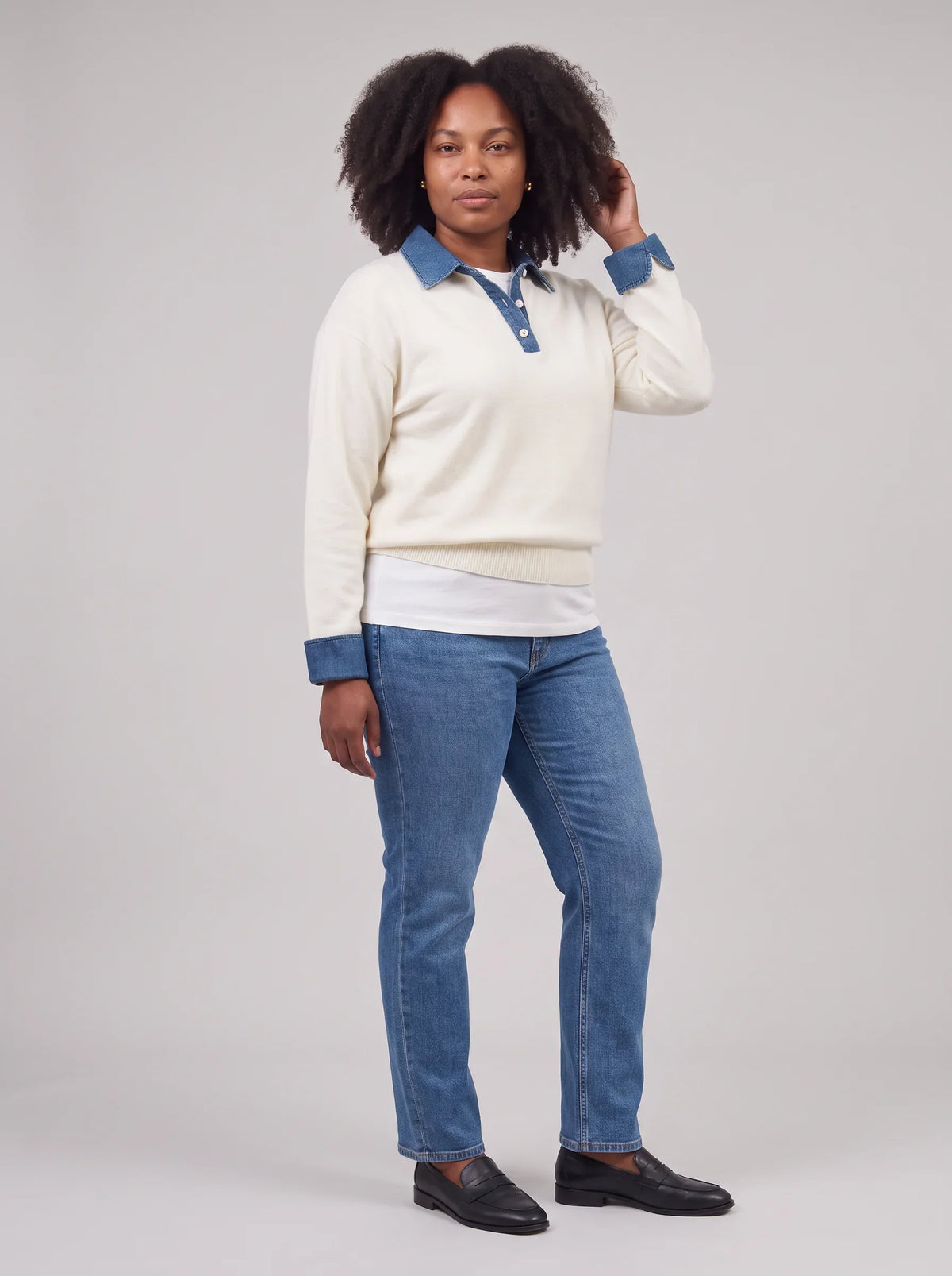 Cardigan Women - Denim Collar with Gold Buttons — photo 2
