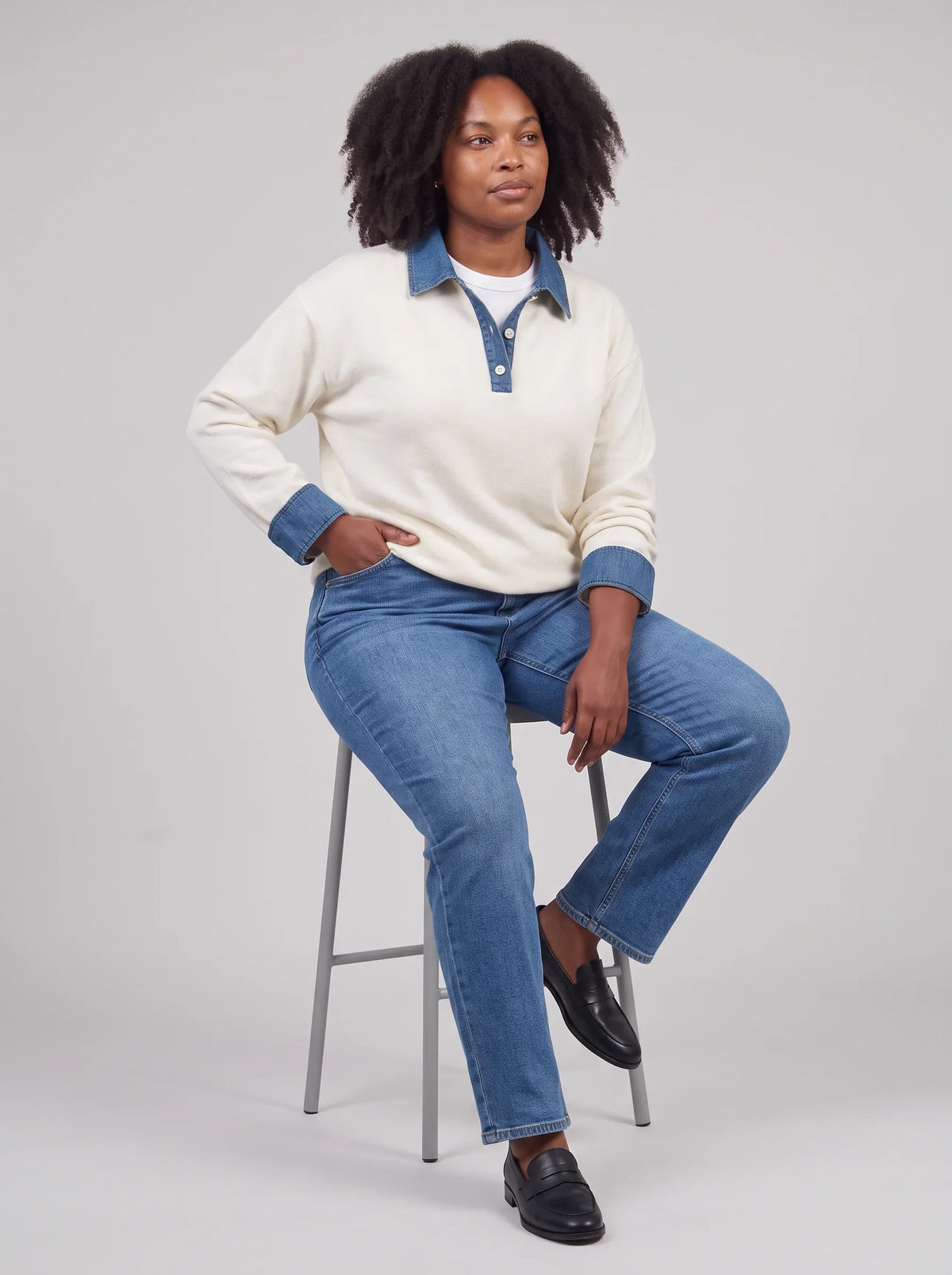 Cardigan Women - Denim Collar with Gold Buttons — photo 3