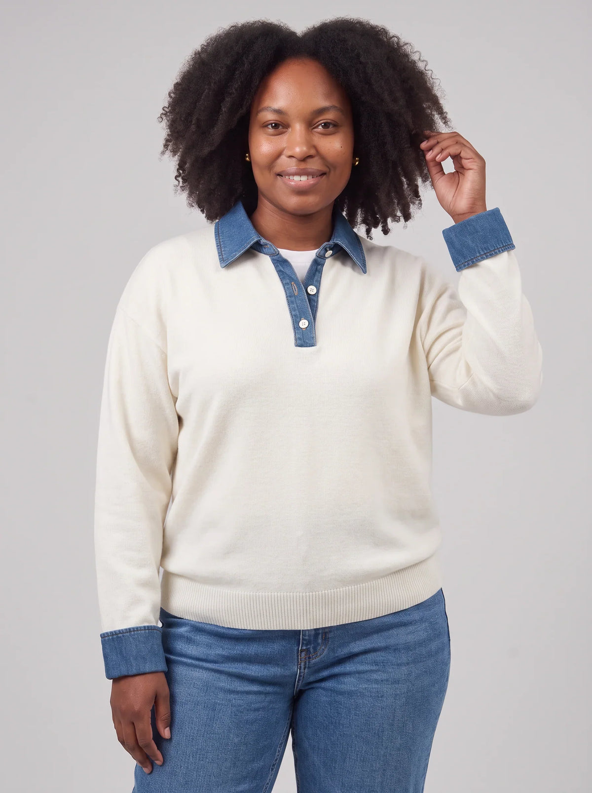 Cardigan Women - Denim Collar with Gold Buttons — photo 4