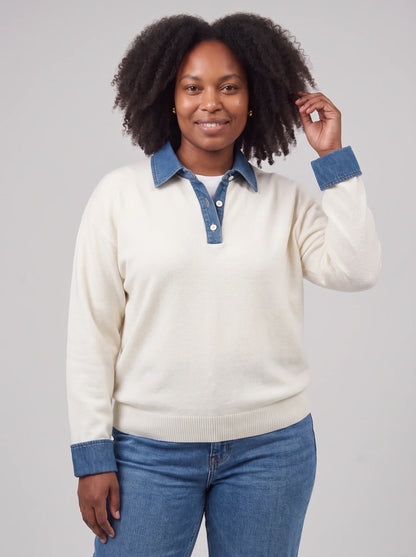 Cardigan Women - Denim Collar with Gold Buttons — photo 4