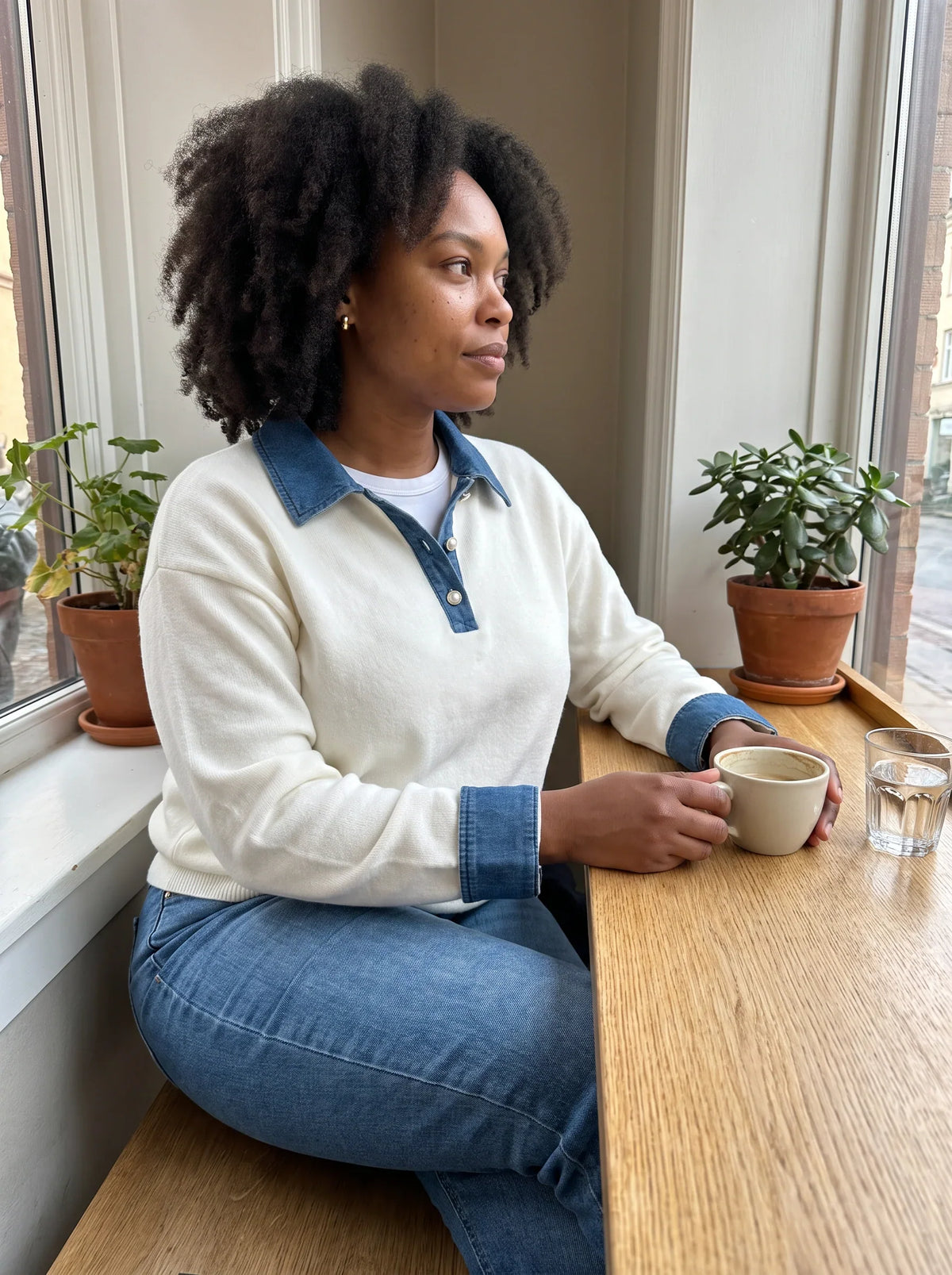Cardigan Women - Denim Collar with Gold Buttons — photo 5