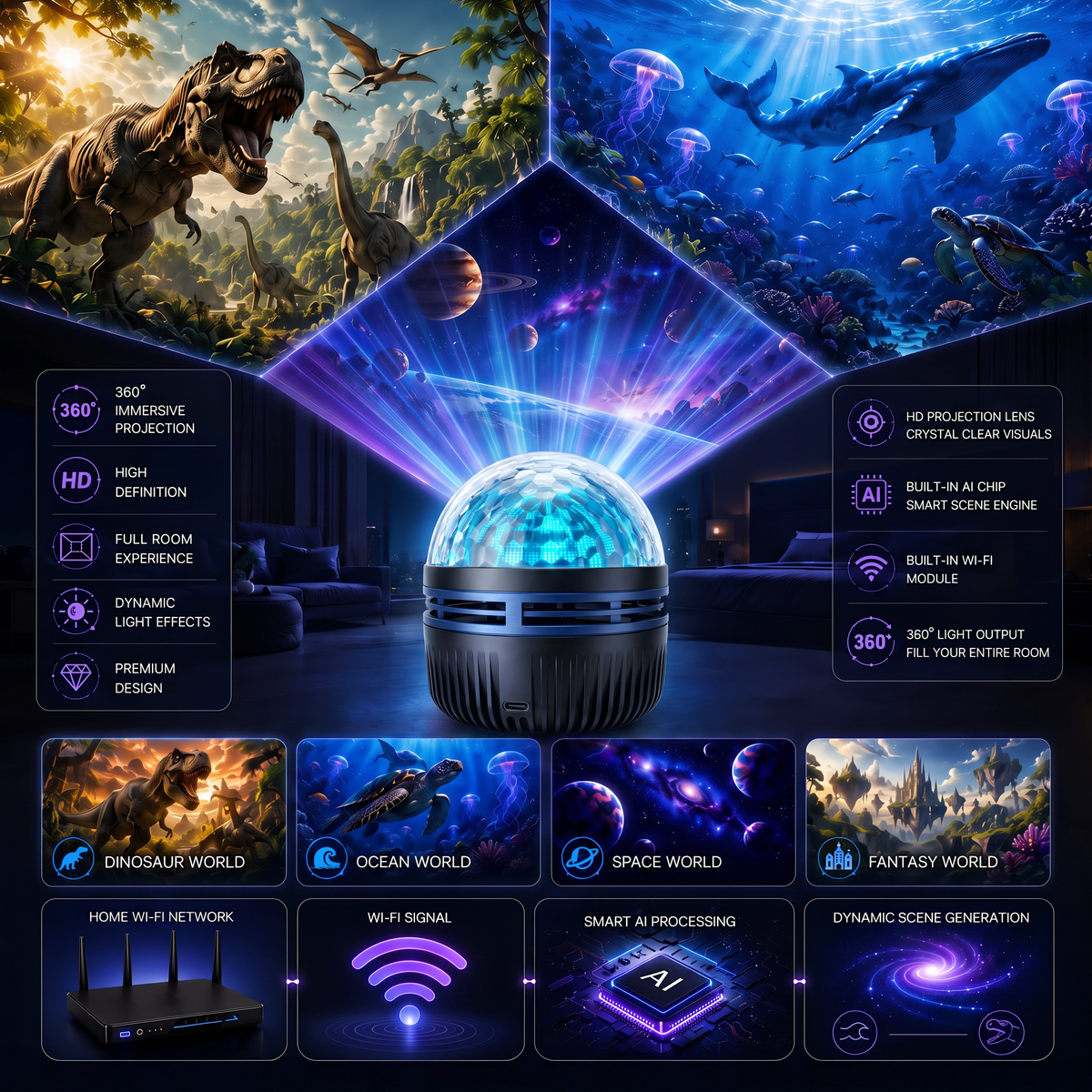 360° Dynamic Galaxy Sky Projector Night Light with Gooseneck and USB Power — photo 22