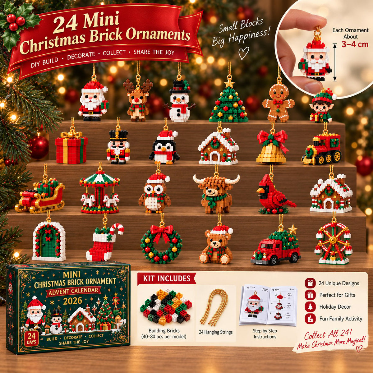 Mini Brick Advent Calendar with 24 Christmas Building Sets to Build & Hang — photo 12