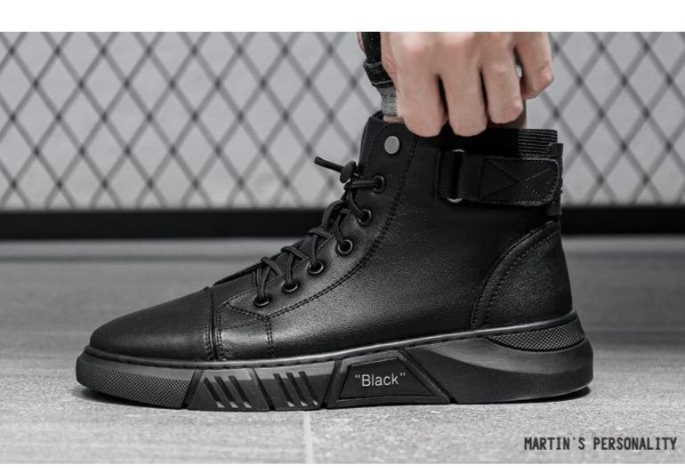Black Casual Versatile Men's Leather Ankle Boots — photo 4