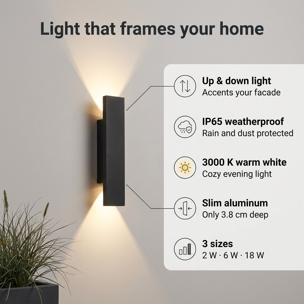 LED Outdoor Wall Light Up & Down, IP65, Aluminium, Black/White, 10–41 cm — photo 10