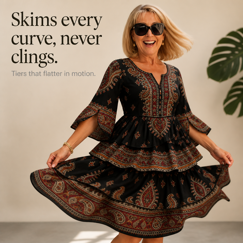 Nordspur | Tiered Paisley Print Split-Sleeve Midi Dress — photo 18