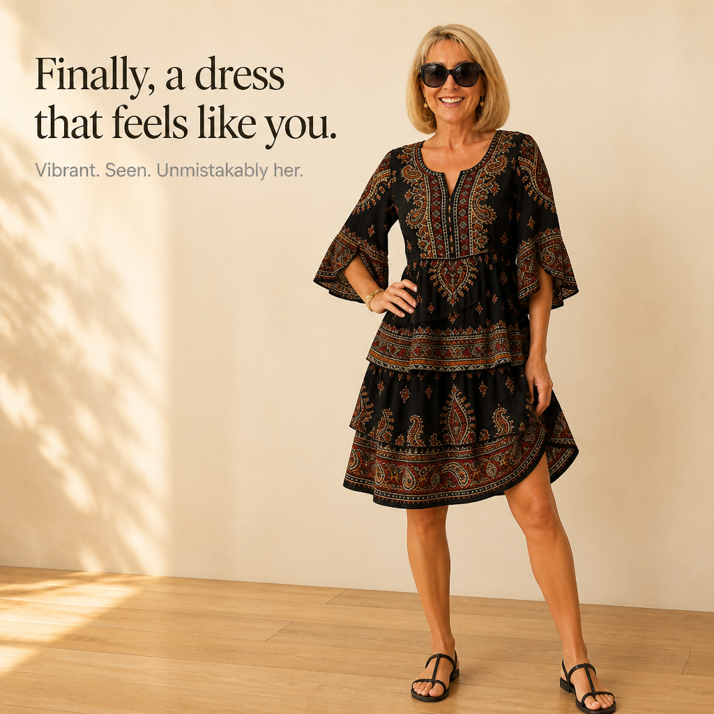 Nordspur | Tiered Paisley Print Split-Sleeve Midi Dress — photo 11