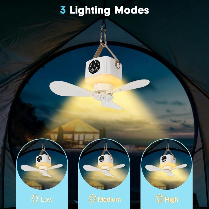 Rechargeable Camping Fan with LED Lantern, Remote Control, 3 Speeds and Timer, Hanging Tent Fan — photo 4