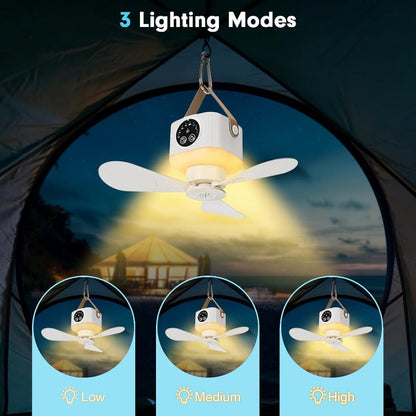 Rechargeable Camping Fan with LED Lantern, Remote Control, 3 Speeds and Timer, Hanging Tent Fan — photo 4