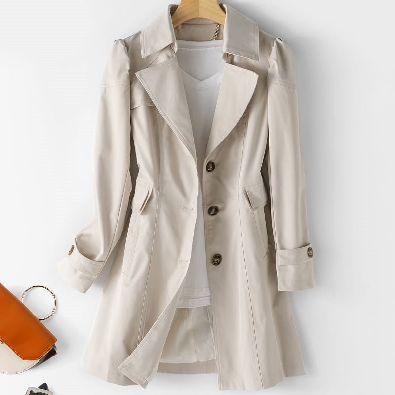 Fitted Single-Breasted Midi Trench Coat with Puff Sleeves — photo 1