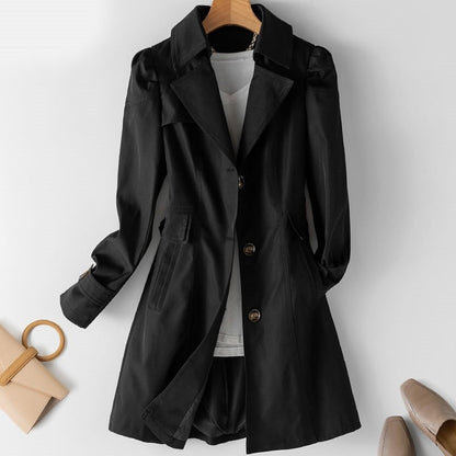 Fitted Single-Breasted Midi Trench Coat with Puff Sleeves — photo 2