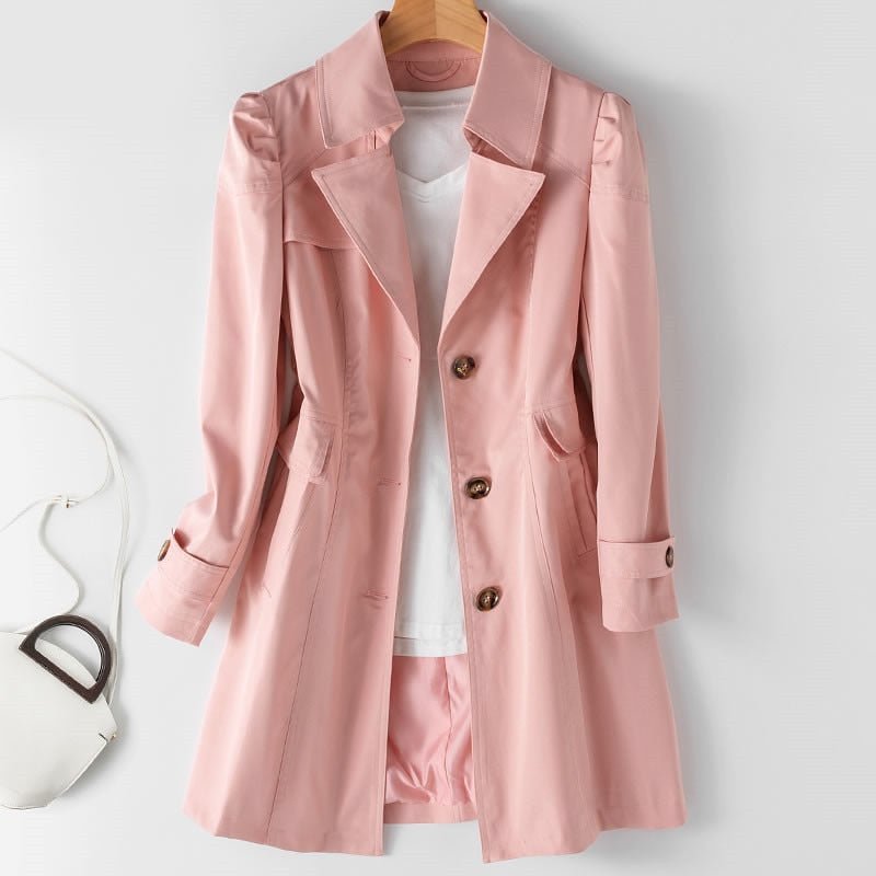 Fitted Single-Breasted Midi Trench Coat with Puff Sleeves — photo 4