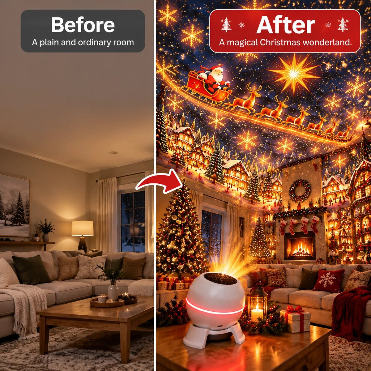 Christmas Projector – Moving Patterns, Compact Design, USB Powered — photo 5