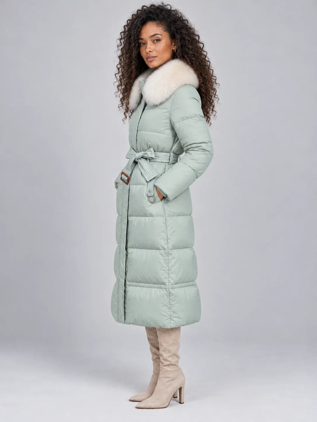 Hooded Puffer Coat with Faux Fur Collar for Women — photo 3