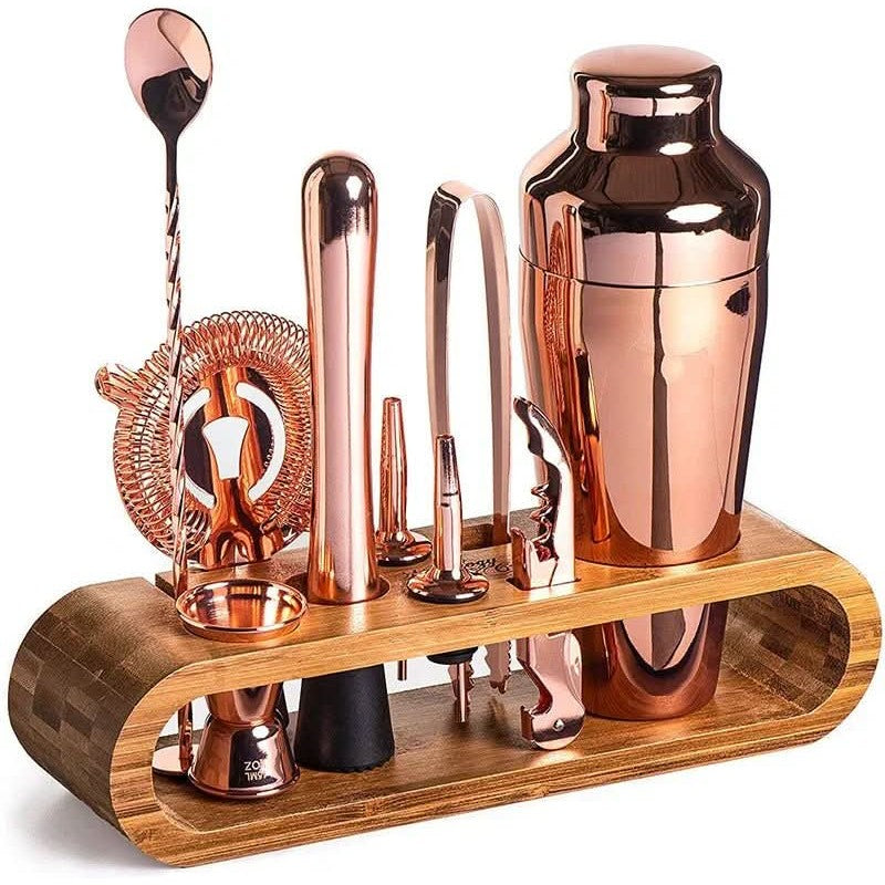 Cocktail Making Set – 10-piece stainless steel bar kit with wooden display stand — photo 2