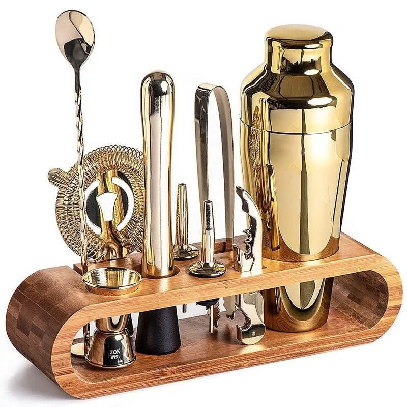 Cocktail Making Set – 10-piece stainless steel bar kit with wooden display stand — photo 3