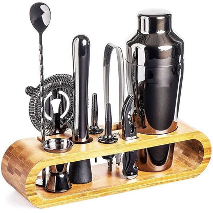 Cocktail Making Set – 10-piece stainless steel bar kit with wooden display stand — photo 4