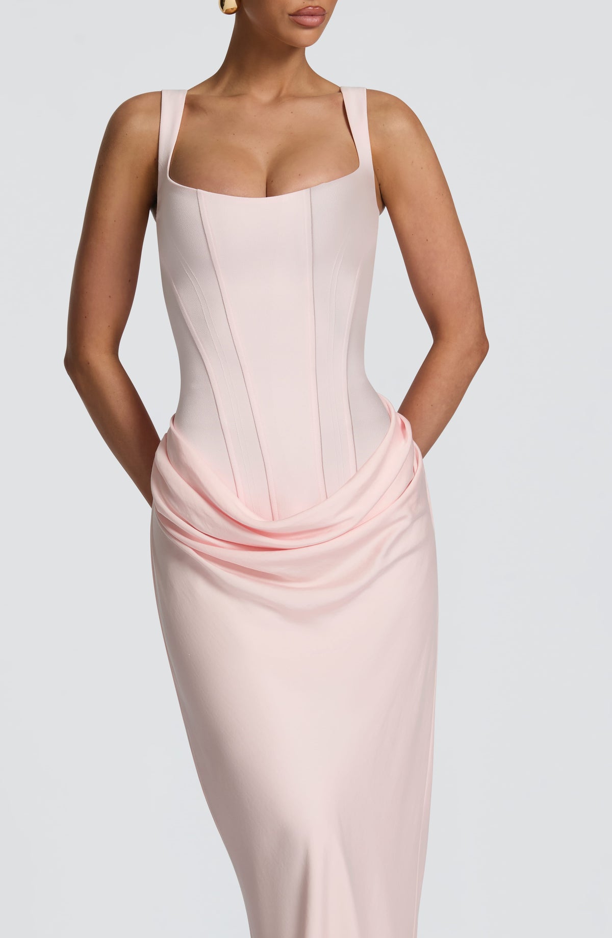 Square Neck Ruched Stretch Maxi Dress — photo 16