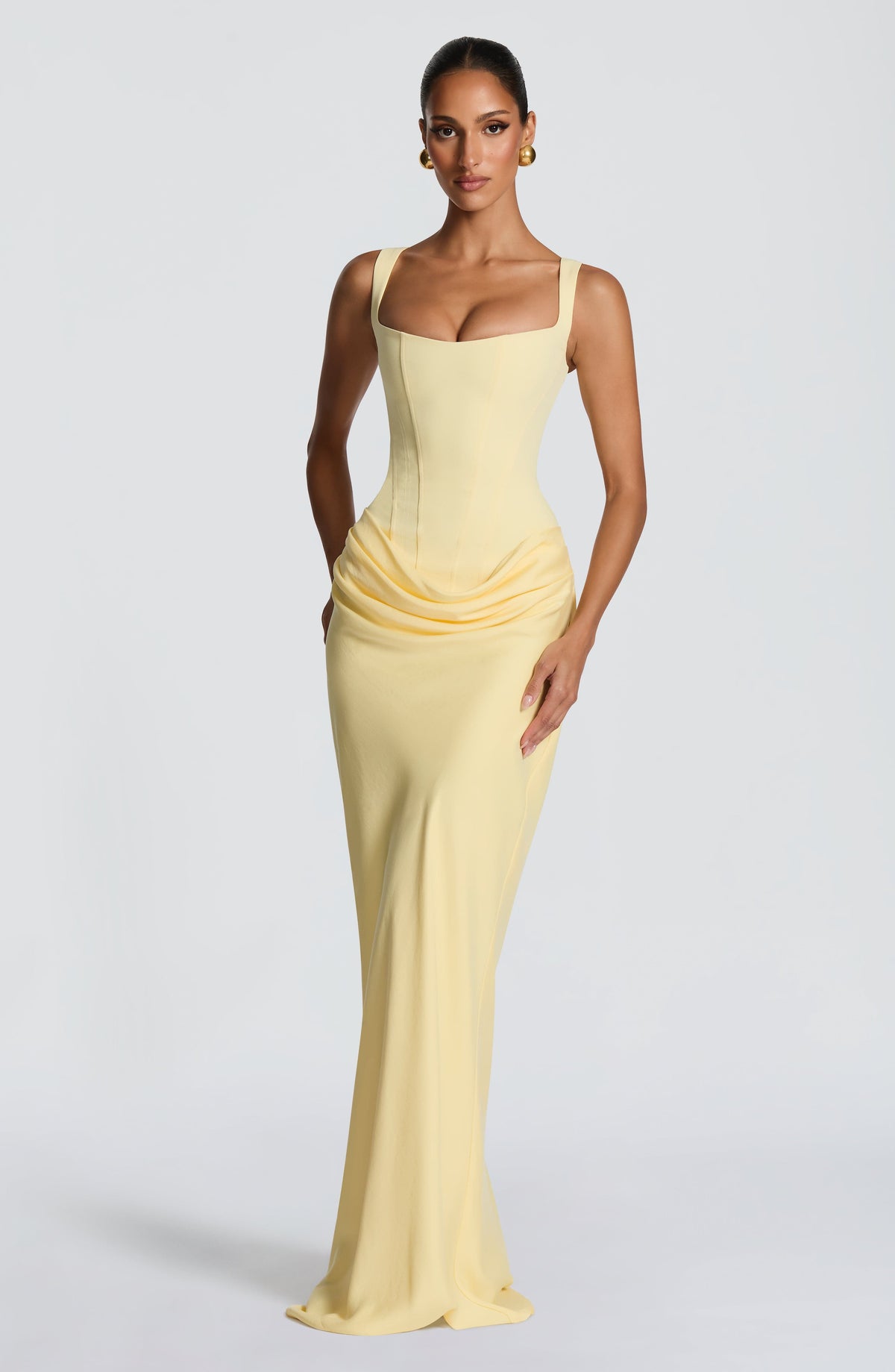 Square Neck Ruched Stretch Maxi Dress — photo 10