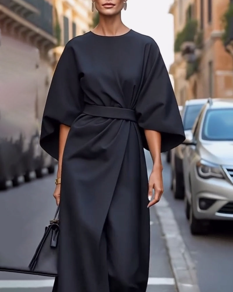 Elegant Belted Dress with Lantern Sleeves for Women — photo 4