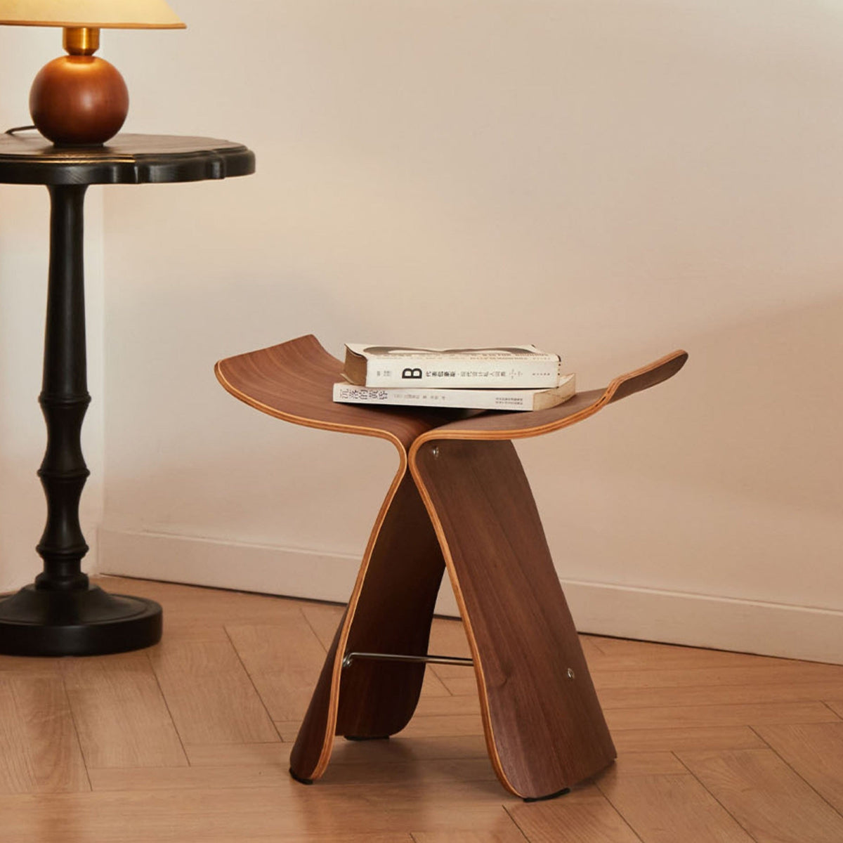 Sculptural Butterfly Stool with Curved Seat - Decorative Side Seat and Storage Surface — photo 4