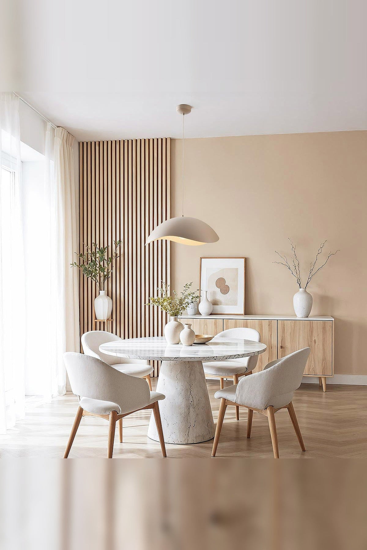 Wave Pendant Light – Organic Metal Shade, Sand Taupe, Adjustable Cord — photo 4
