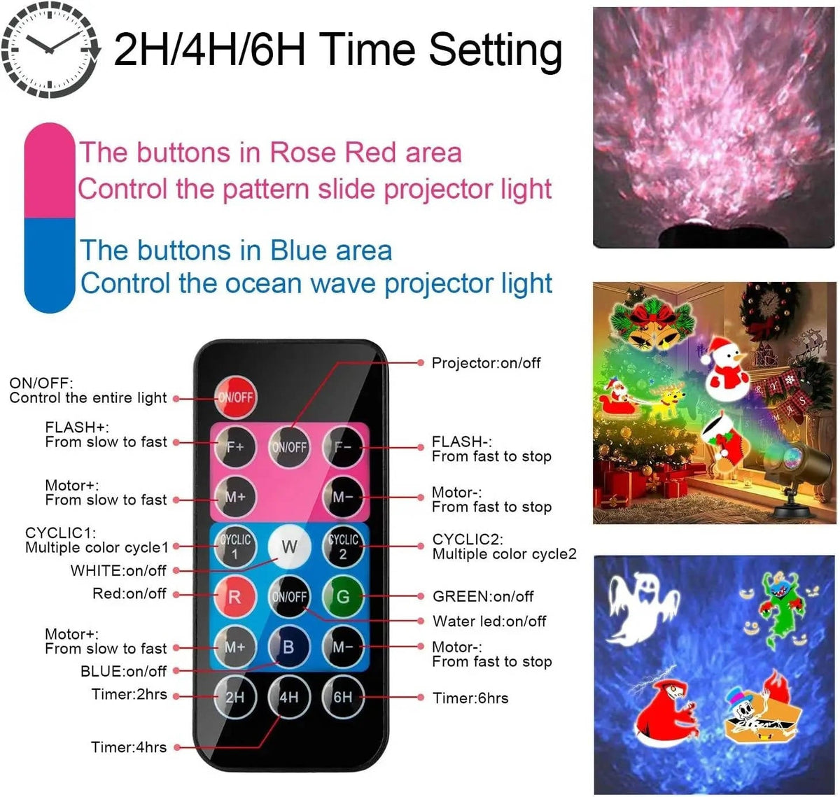 Christmas Projector Lights Outdoor with 16 Holiday Slides RGBW Wave Effects Remote Timer IP44 Cable — photo 7