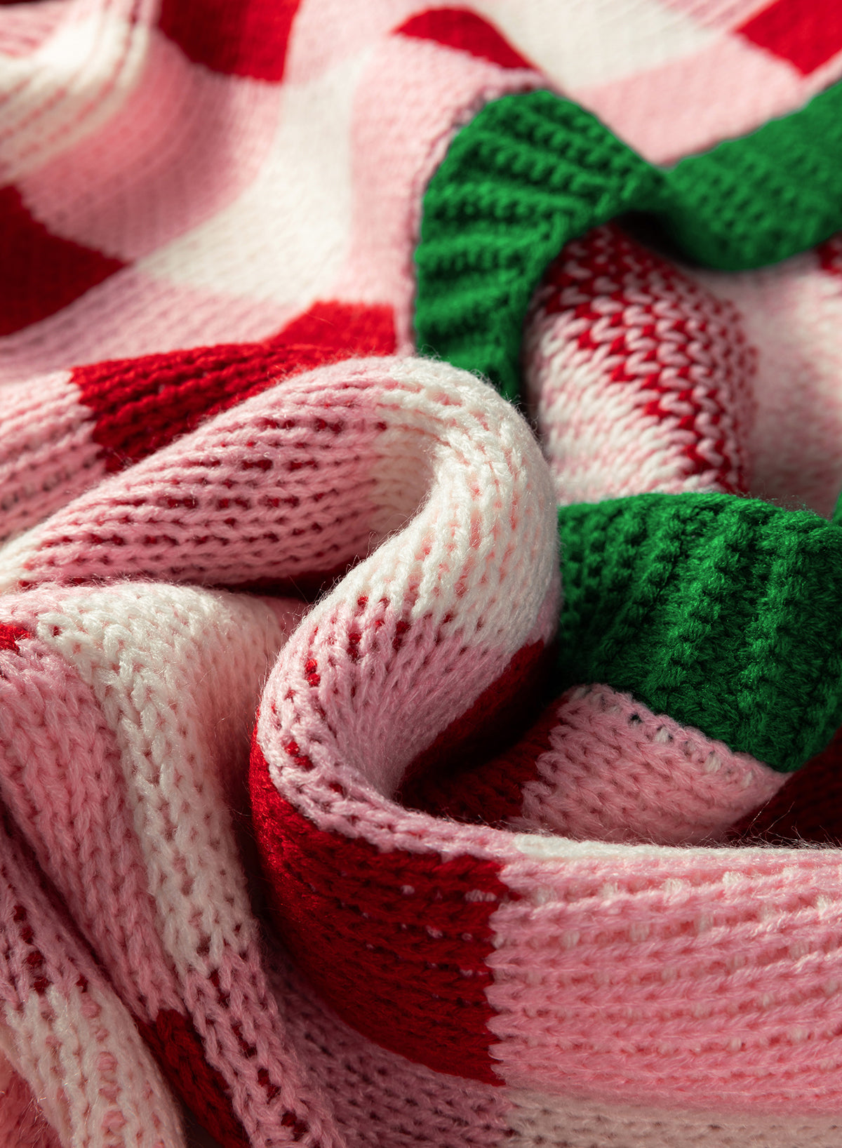 Women's Pink Plaid Christmas Cardigan – Open Front Knit Sweater with Green Trim and Bow Details — photo 4