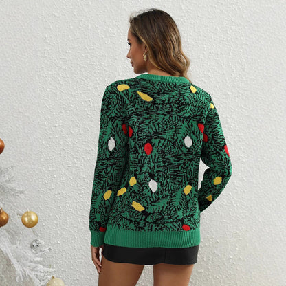 Women's Christmas Sweater – Green Jacquard Knit Pullover with Festive Ornaments — photo 6