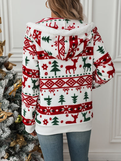 Women's Christmas Zip-up Cardigan | Festive Hooded Sweater with Pockets | Reindeer Print Holiday Hoodie for the Holiday Season — photo 2