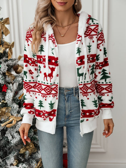 Women's Christmas Zip-up Cardigan | Festive Hooded Sweater with Pockets | Reindeer Print Holiday Hoodie for the Holiday Season — photo 4