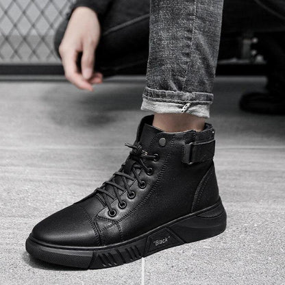 Black Casual Versatile Men's Leather Ankle Boots — photo 13