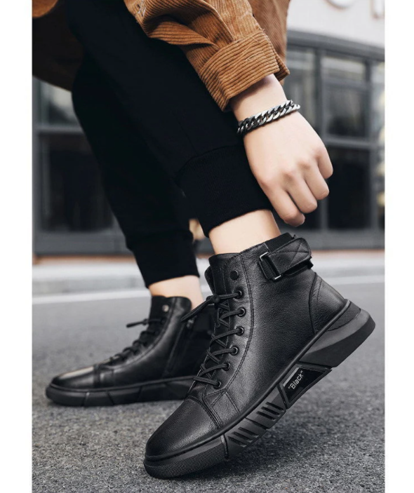 Black Casual Versatile Men's Leather Ankle Boots — photo 6