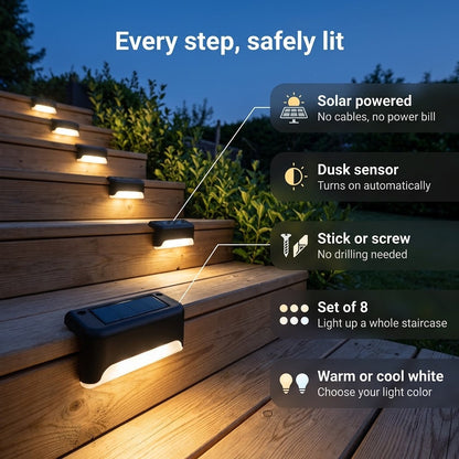 Solar Step Lights, 8-Piece Set with Dusk Sensor - Warm or Cool White — photo 11