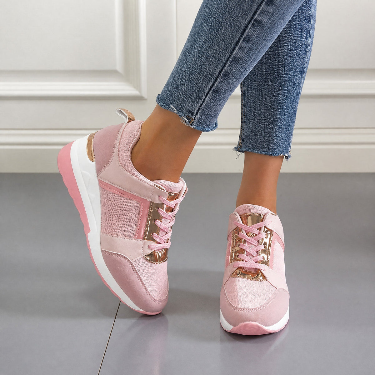 Elsie - Women's Orthopaedic Wedge Trainers with Metallic Panel — photo 7