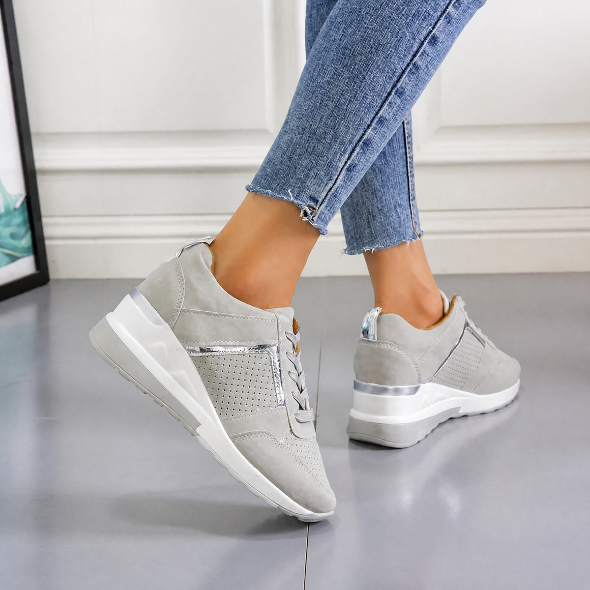 Elsie - Women's Orthopaedic Wedge Trainers with Metallic Panel — photo 4