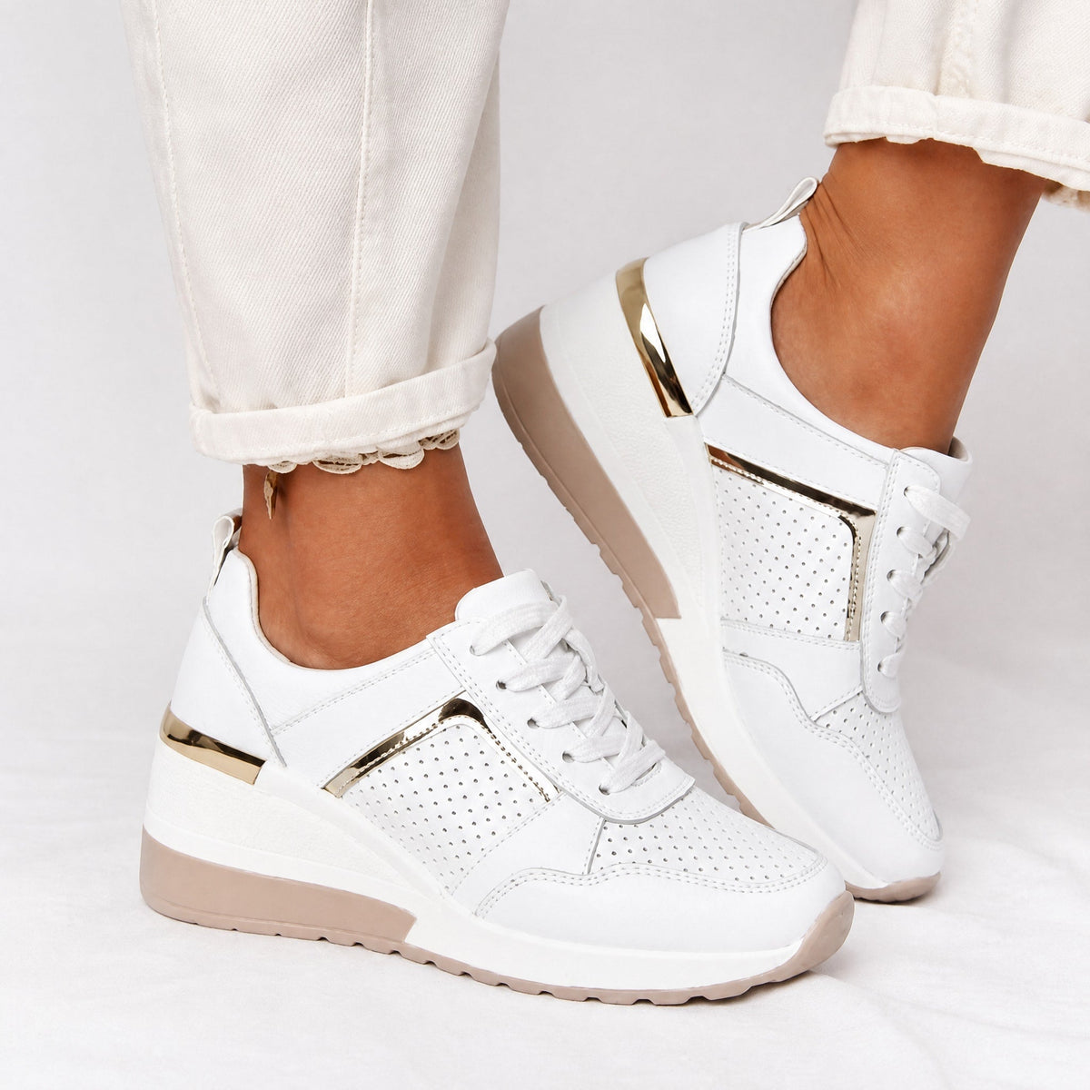Elsie - Women's Orthopaedic Wedge Trainers with Metallic Panel — photo 1
