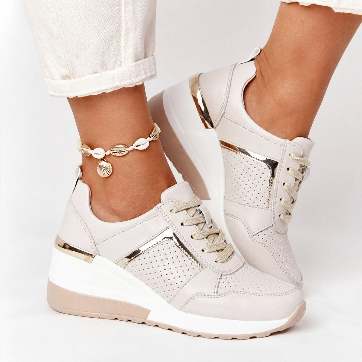 Elsie - Women's Orthopaedic Wedge Trainers with Metallic Panel — photo 5